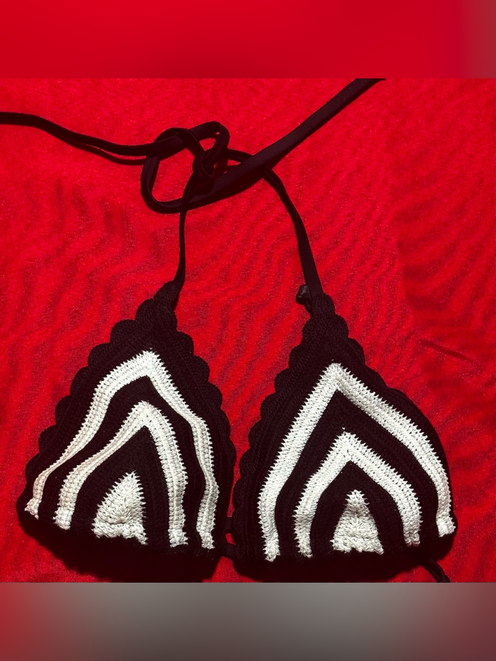 No Boundaries Black and White Crochet Bikini Top
